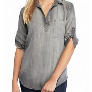 Cloth & Stone Gray Split V Neck Tencel Tunic Top XS